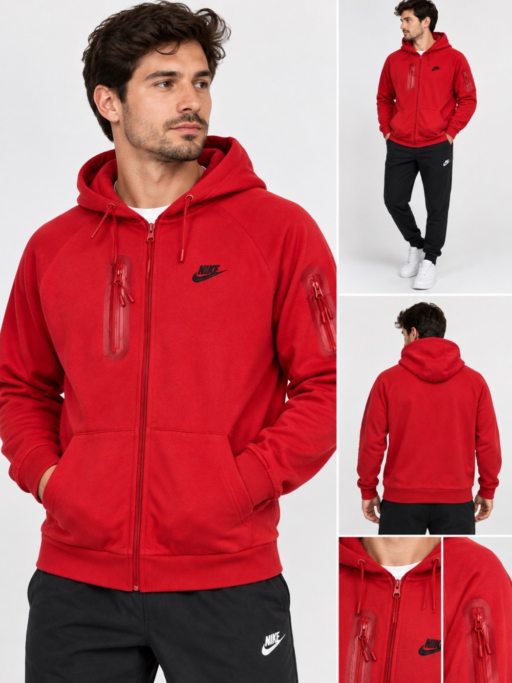 Nike Tech Fleece Red Full Zip Hoodie Men’s Large Zip Pockets